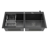 Fossa 32"x18"x10" Inch Double Bowl Tap Hole With Soap Dispenser Premium Stainless steel Handmade Kitchen Sink ( Black ) Fossa Home